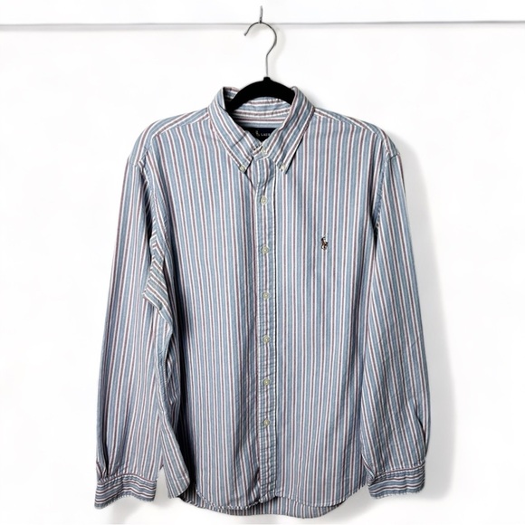 Ralph Lauren - Men’s Striped Custom Fit Buttoned Down Shirt - Sz. Lg - Picture 1 of 6